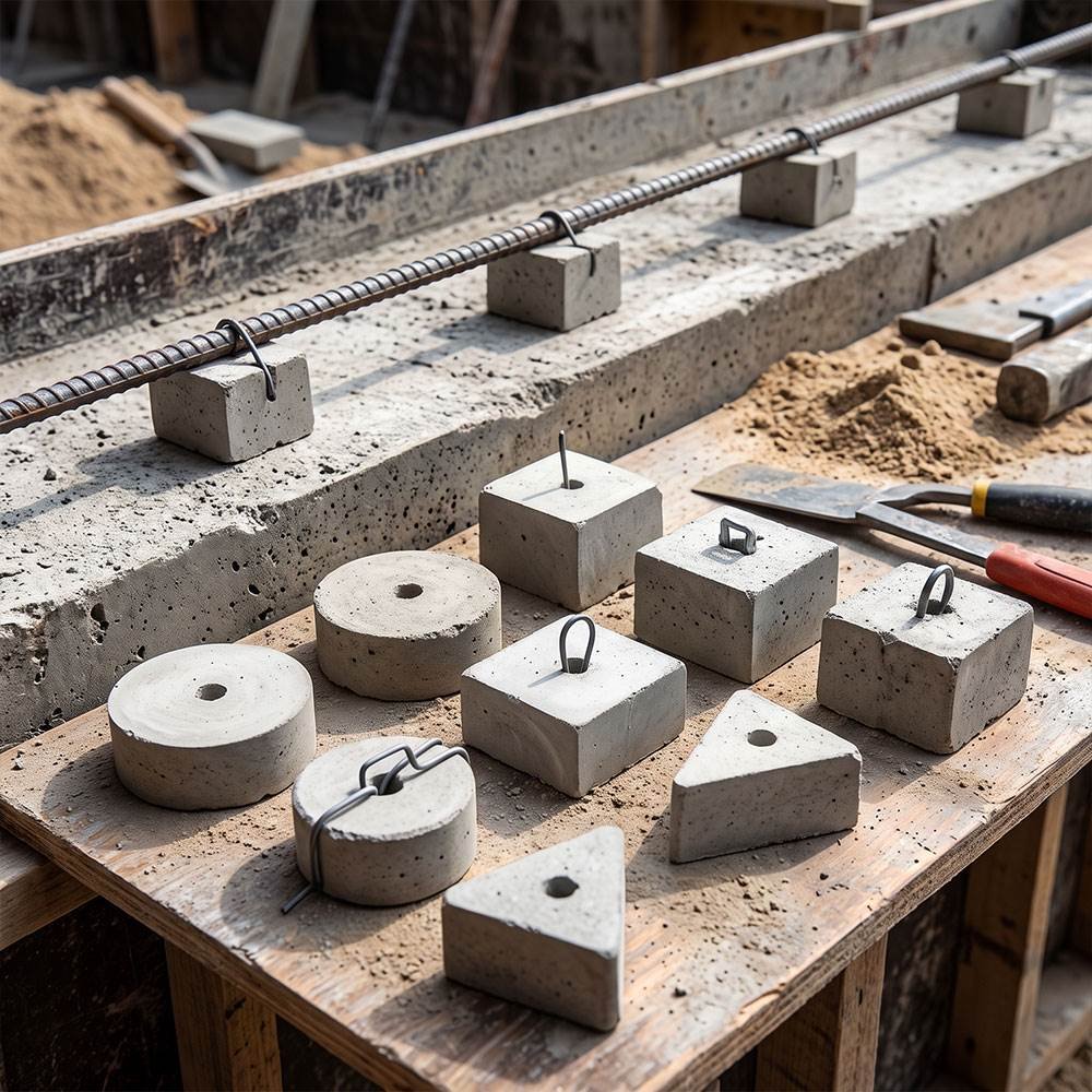 Concrete spacers for construction and reinforcement applications