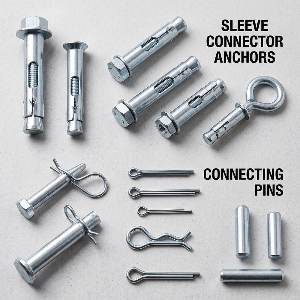 Sleeve connector anchors and connecting pins for precast construction